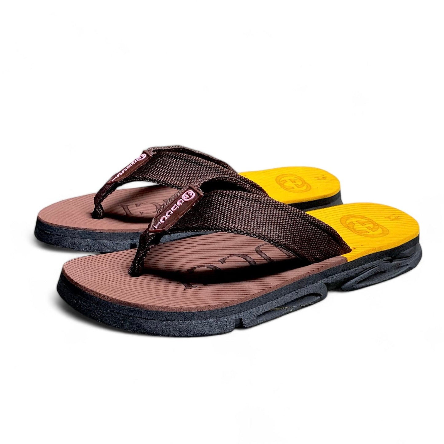 G-u-c-c-i  high sole flip flop slipper ( brw&yell)